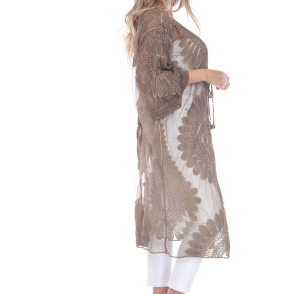 Simply Couture Sheer Elbow Sleeve Embroidered Cardigan, Women's - Picture 2 of 3